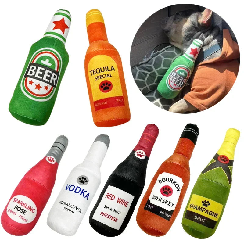 Plush Beer Bottle Dog Toy