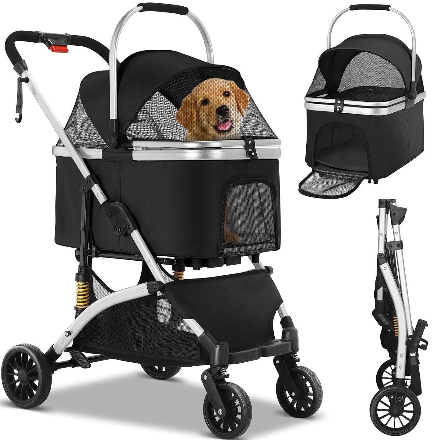 Pet Stroller with Detachable Carrier