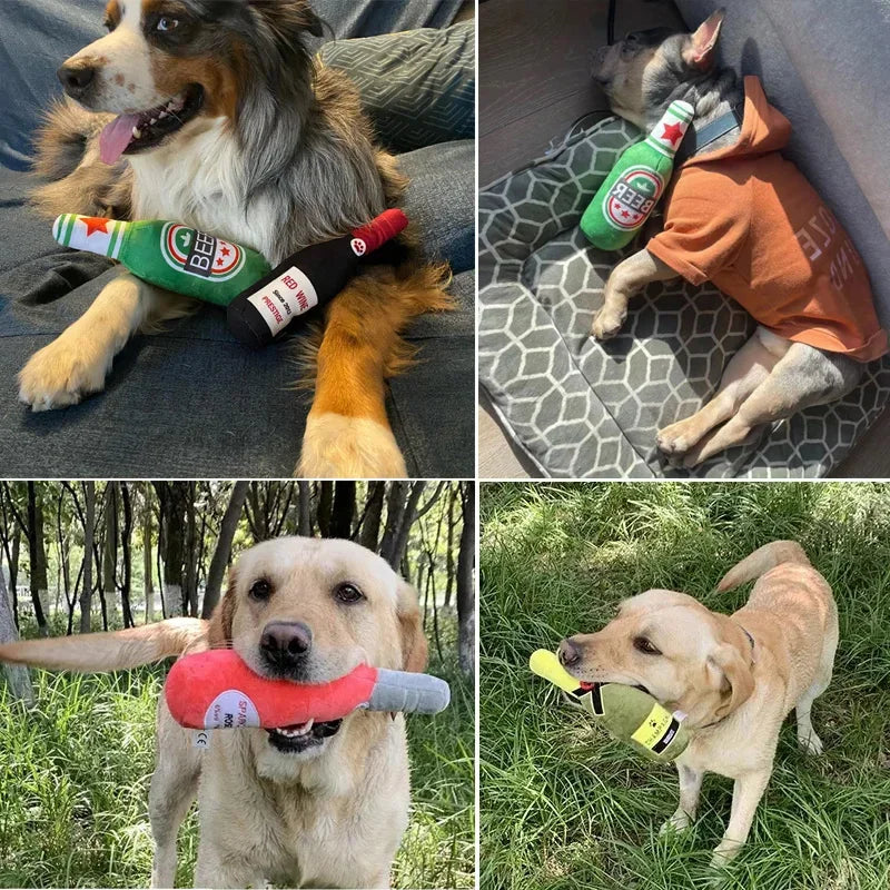 Plush Beer Bottle Dog Toy