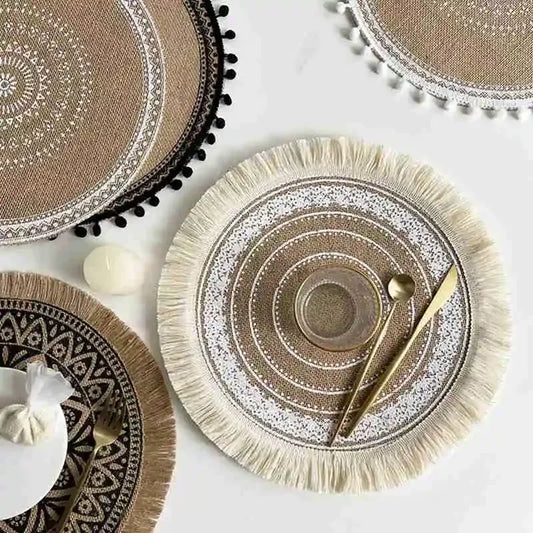 Handgefertigte Tischsets aus gewebter Baumwolle im Boho-Stil