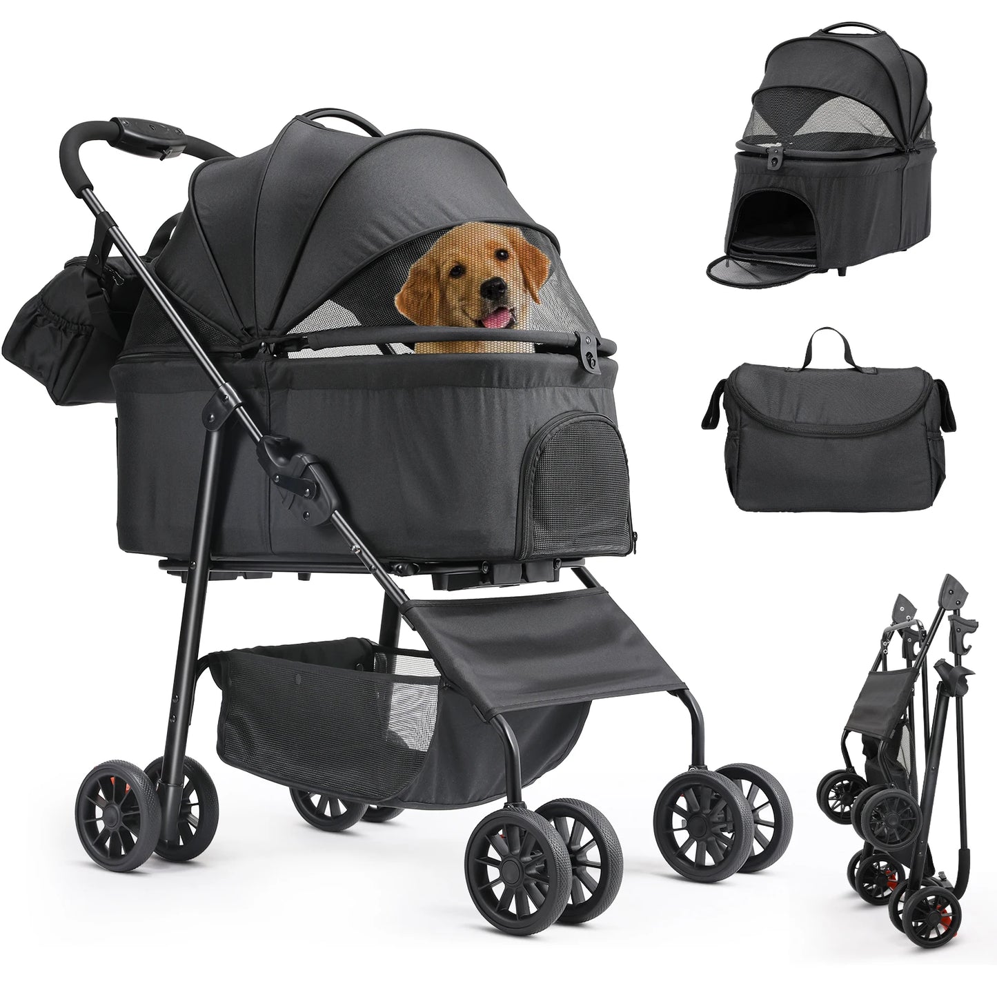 Pet Stroller with Detachable Carrier