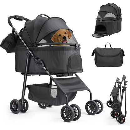 Pet Stroller with Detachable Carrier