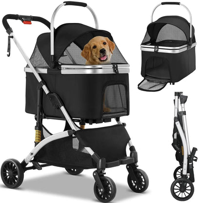 Pet Stroller with Detachable Carrier