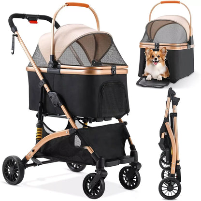 Pet Stroller with Detachable Carrier