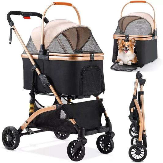 Pet Stroller with Detachable Carrier