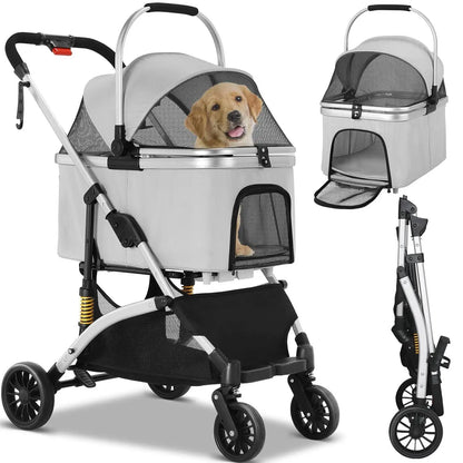 Pet Stroller with Detachable Carrier