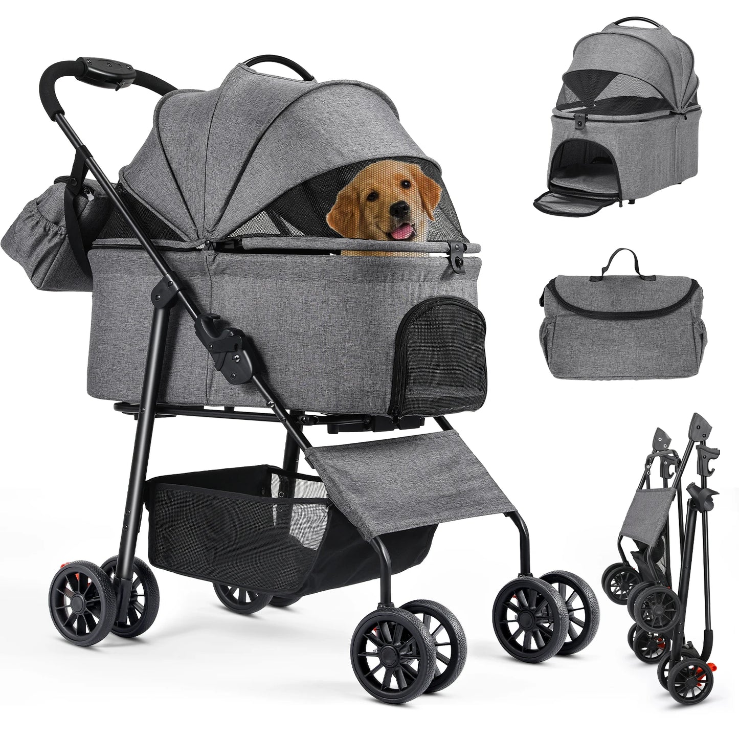 Pet Stroller with Detachable Carrier