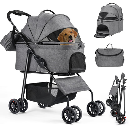 Pet Stroller with Detachable Carrier
