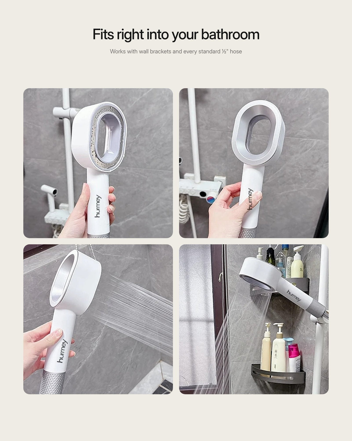 Hurmey shower head in the bathroom